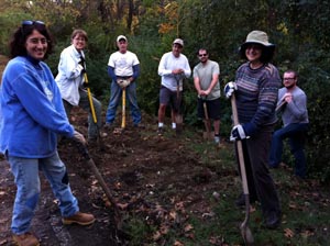 digging rain garden